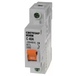 Выключатель СВЕТОЗАР автоматический, 1-полюсный, &quot;С&quot; (тип расцепления), 40 A, 230 / 400 В 49060-40-C