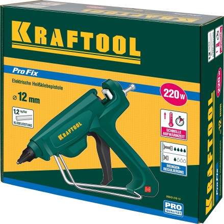 Пистолет клеевой (термоклеящий) &quot;PRO&quot;, KRAFTOOL 06843-220-12, эл, двухкомп корпус, рабоч темп 193град, выход клея 1,2кг/час, d=12мм, 220Вт 06843-220-12 купить в Магнитогорске