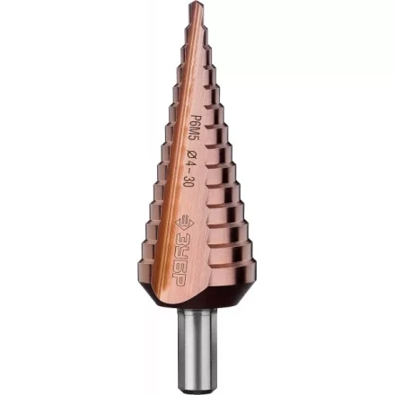 Сверло ЗУБР &quot;КОБАЛЬТ&quot; ступен. по сталям, цв.мет.ст.Р6М5 с кобальт.покрыт.d4-30 мм,14ст.d4-30, L-100мм, трехгр.хв. 10мм 29672-4-30-14 купить в Магнитогорске