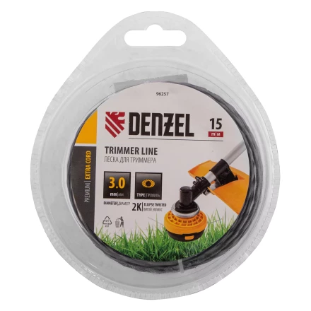 Леска для триммера двухкомпонентная эллипс Denzel, 3,0мм х 15м, блистер EXTRA CORD 96257 купить в Магнитогорске