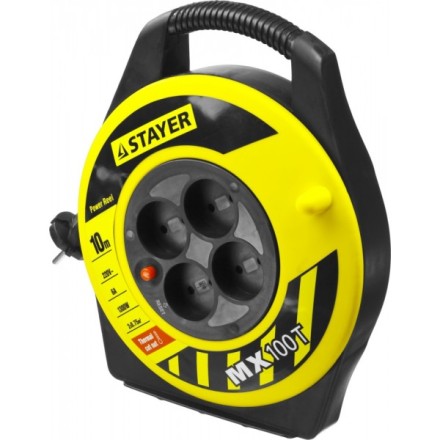 Удлинитель на катушке &quot;MX100T&quot;, 10 м, 4 гнезда, ПВС 2x0,75 кв мм, 1300 Вт, STAYER 55071-10 купить в Магнитогорске