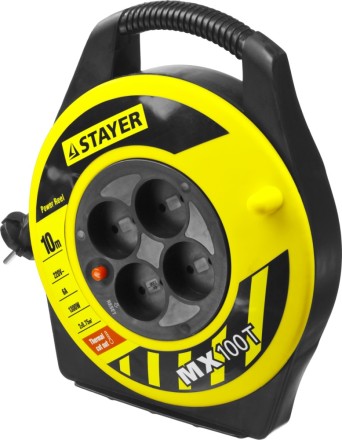 Удлинитель на катушке &quot;MX100T&quot;, 10 м, 4 гнезда, ПВС 2x0,75 кв мм, 1300 Вт, STAYER 55071-10 купить в Магнитогорске