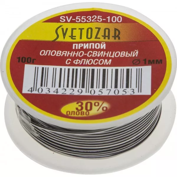Припой СВЕТОЗАР оловянно-свинцовый, 30% Sn / 70% Pb, 100гр SV-55325-100 купить в Магнитогорске