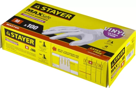 Перчатки STAYER &quot;MASTER&quot; виниловые экстратонкие, M, 100шт 11207-M купить в Магнитогорске