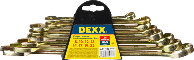 Набор DEXX: Ключи комбинированные гаечные, желтый цинк, 8-22мм, 8шт 27017-H8 купить в Магнитогорске