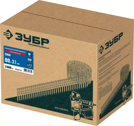 ЗУБР CNW 80 х 3.1 мм, барабанные гвозди рифленые оцинкованные, 3600 шт (305383-80) купить в Магнитогорске